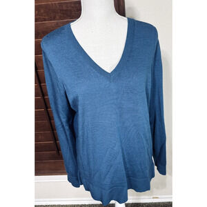 Katherine Barclay 100% Merino Wool Sweater Women's XL Teal Green Vneck